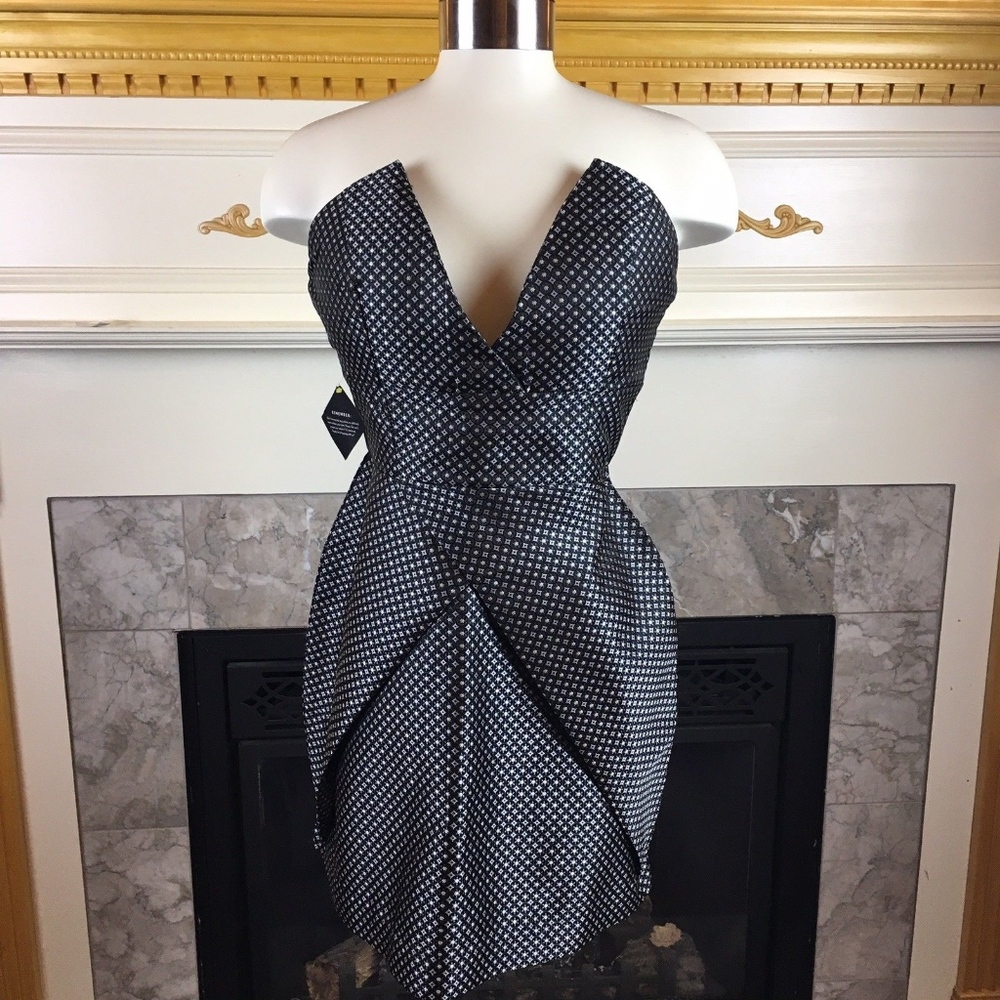 New Nasty Gal Deep V Strapless Navy Metallic Dress
